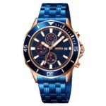 SKMEI - 9335 - Luxury Quartz Chronograph Stainless Steel Watch - rose gold/blue