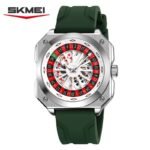 SKMEI - 9379 - Rotating Poker Dial Silicone Wrist Watch - silver/armygreen
