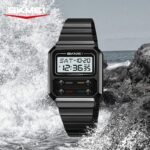 SKMEI 2448 Vintage Square Digital Stainless Steel Watch - black-white - Image 4