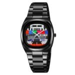 Skmei 9375 – Business Gentleman Vintage Watch – Black/Colorful - Image 2