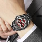 Skmei – 9386 – Lion Dance Carved Dial Quartz Watch – Black - Image 3