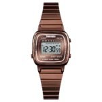 Skmei - 1901 - Women Minimal Square Watch - Coffee Steel