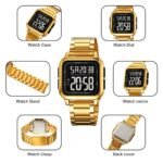 SKMEI 2133 Square Digital Stainless Steel Sports Watch - gold - Image 3