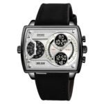 SKMEI 2229 Multi-Zone Analog Digital Sports Watch - black/silver/leather