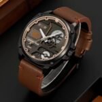 SKMEI 2289 Skeleton Dial Leather Strap Watch - black/darkbrown - Image 2