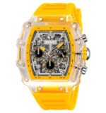 SKMEI 2305 Tonneau Skeleton Dial Chronograph Watch - White/Transparent-Yellow - Image 2