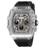 SKMEI 2305 Tonneau Skeleton Dial Chronograph Watch - White/Transparent-Black - Image 2