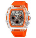 SKMEI 2305 Tonneau Skeleton Dial Chronograph Watch - White/Transparent-Orange - Image 2