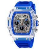 SKMEI 2305 Tonneau Skeleton Dial Chronograph Watch - white/transparent/blue - Image 2