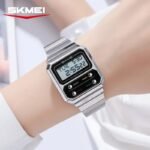 SKMEI 2448 Vintage Square Digital Stainless Steel Watch - silver-white - Image 3