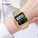 SKMEI 2448 Vintage Square Digital Stainless Steel Watch - Gold/white - Image 3