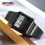 SKMEI 2448 Vintage Square Digital Stainless Steel Watch - black-white - Image 3