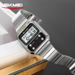 SKMEI 2448 Vintage Square Digital Stainless Steel Watch - silver-white - Image 4
