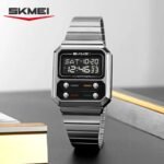 SKMEI 2448 Vintage Square Digital Stainless Steel Watch - silver-black - Image 4