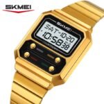 SKMEI 2448 Vintage Square Digital Stainless Steel Watch - Gold/white