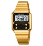 SKMEI 2448 Vintage Square Digital Stainless Steel Watch - Gold/white - Image 2