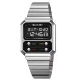 SKMEI 2448 Vintage Square Digital Stainless Steel Watch - silver-black - Image 2