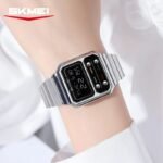SKMEI 2448 Vintage Square Digital Stainless Steel Watch - silver-black - Image 3