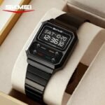 SKMEI 2448 Vintage Square Digital Stainless Steel Watch - black-black - Image 3