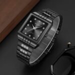 SKMEI 2619 Square Analog Diamond Dial Watch - black/black - Image 4