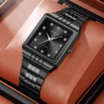 SKMEI 2619 Square Analog Diamond Dial Watch - black/black - Image 2