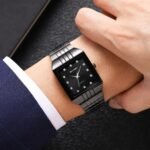 SKMEI 2619 Square Analog Diamond Dial Watch - black/black - Image 3