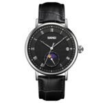 SKMEI 9308 Moon Phase Roman Leather Watch - black/black