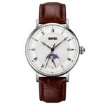 SKMEI 9308 Moon Phase Roman Leather Watch - silver/brown