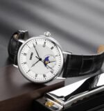 SKMEI 9308 Moon Phase Roman Leather Watch - silver/black - Image 2