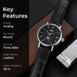 SKMEI 9308 Moon Phase Roman Leather Watch - black/black - Image 4