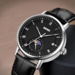 SKMEI 9308 Moon Phase Roman Leather Watch - black/black - Image 2