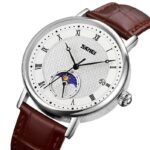 SKMEI 9308 Moon Phase Roman Leather Watch - silver/brown - Image 2